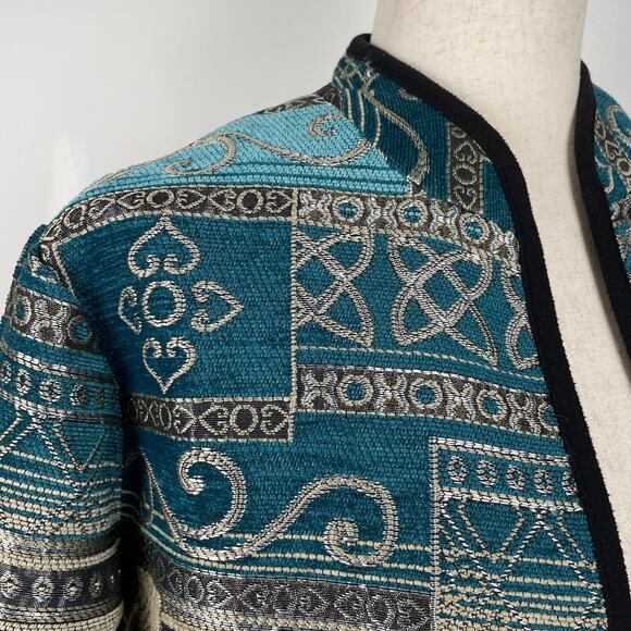 Vintage Serengeti Patchwork Tapestry Jacket Sz S Blue Metallic Shimmery Pockets - Picture 13 of 16